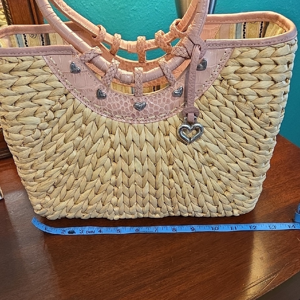 Brighton Straw Structured Tote Bag With Pink Faux Croc Embossed Leather Trim - Picture 11 of 14